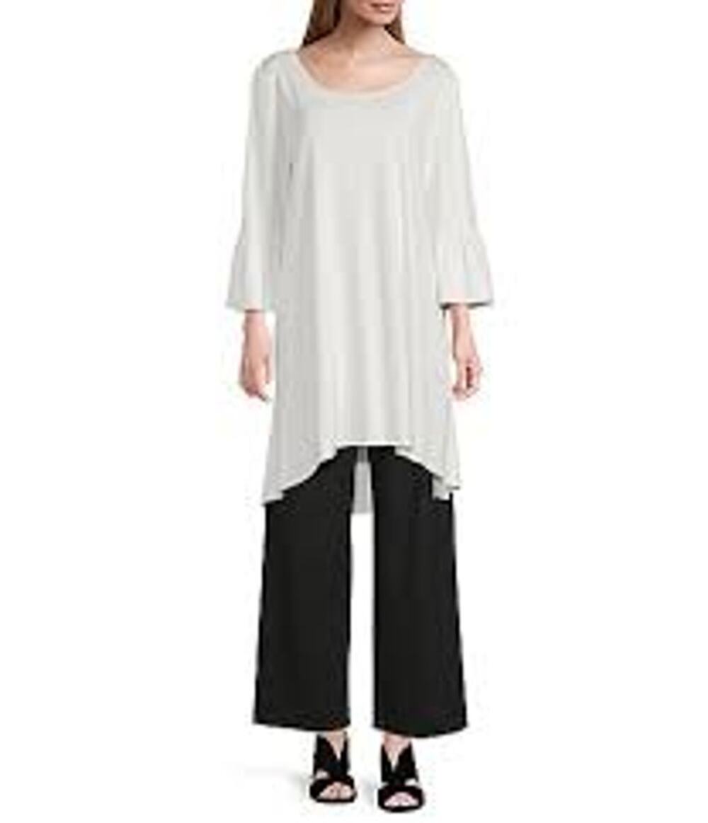 BRYN WALKER NWOT Phryne Round Neck 3/4 Bell Sleeve Hi Lo Shift Dress Tunic